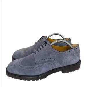 Di Bianco Wing Tip Mens Sz 8 Bluish Gray Suede Leather Shoes Italy